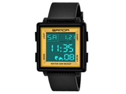 Reloj Digital Multifuncional Electrónico Sanda, Estilo Sencillo Y Elegante, Correa Negra Y Dorada.