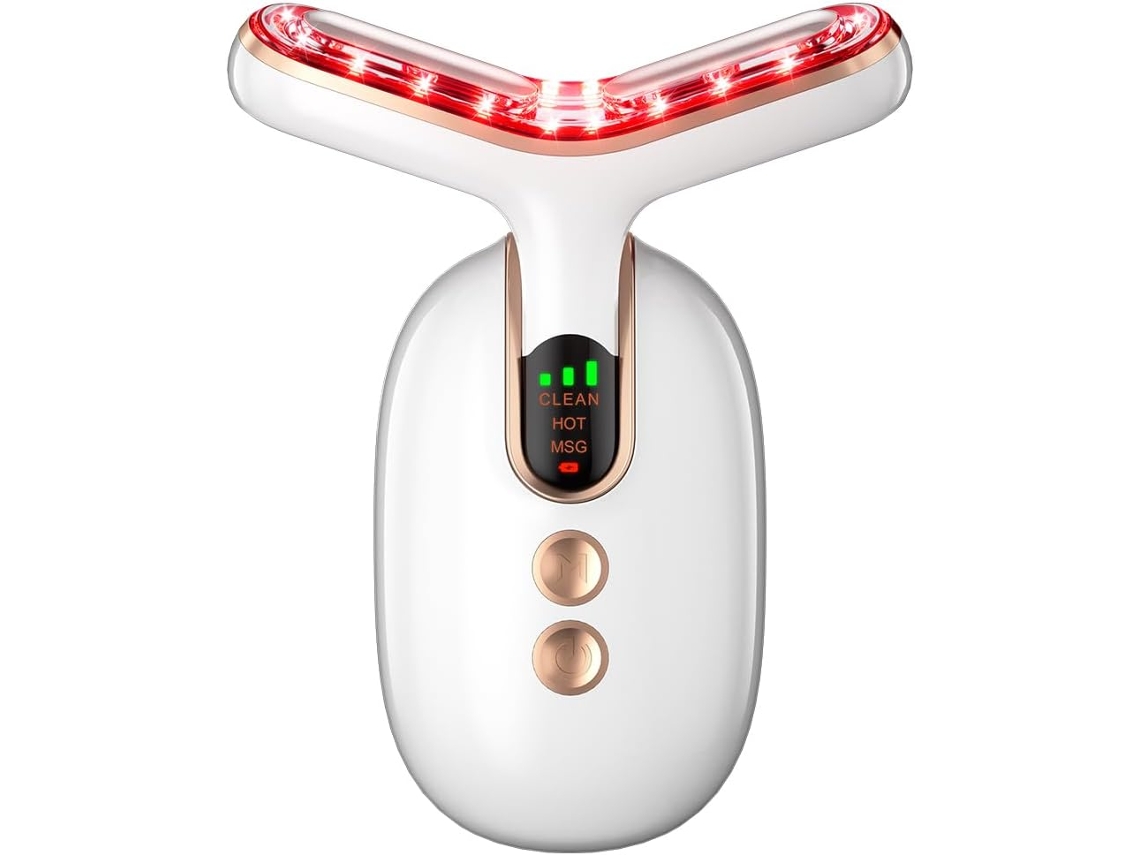 Masajeador de cuello y rostro, herramienta de contorno facial para el cuidado de la piel y papada con vibración, energía térmica (BLANCO) IKIKSO