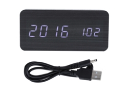Reloj despertador digital LED de madera con control de voz, reloj electrónico de mesa rectangular con temperatura, cerradura blanca y lámpara.