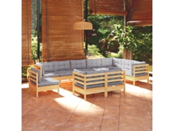 Conjunto de jardín de 10 piezas con cojines grises en pino macizo DKD Home Decor