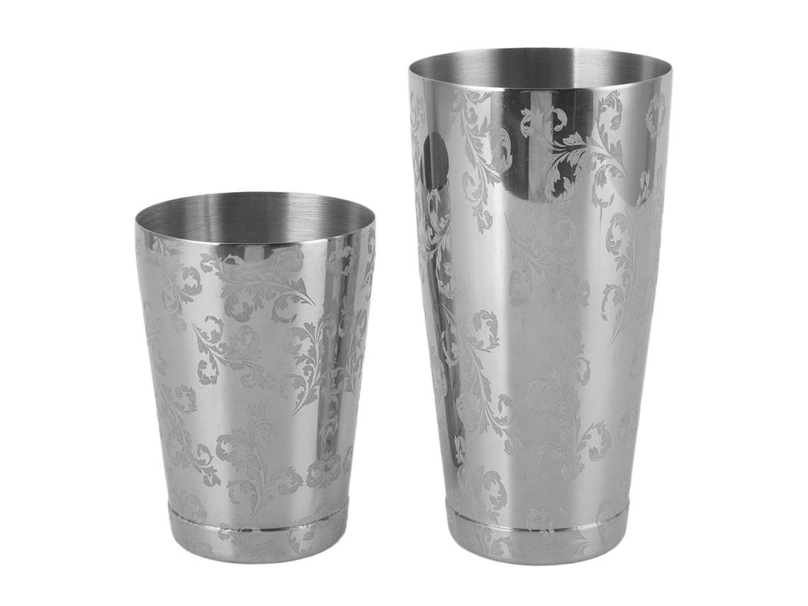 Coctelera De Acero Inoxidable Con Diseño Grabado De Martini Boston, Color Plata, Con 2 Accesorios.