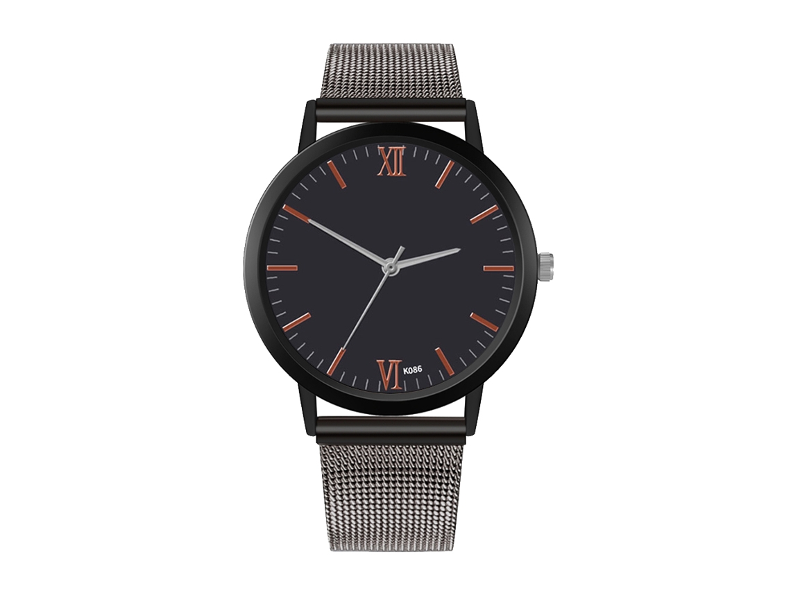 Reloj De Pulsera Analógico De Cuarzo Con Brazalete De Malla Sencillo Y Elegante (gris Plomo + Oro Rosa)
