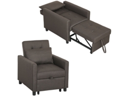 Sofá Cama De 1 Plaza Tapizado En Lino Con Respaldo Ajustable De 3 Niveles Y Almohada Acolchada 69x82,5x84 Cm Marrón
