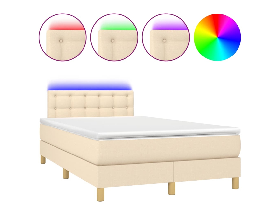 Maison Exclusive - Cama Box Spring Con Colchón Y Luces Led Tela Crema 120x190 Cm