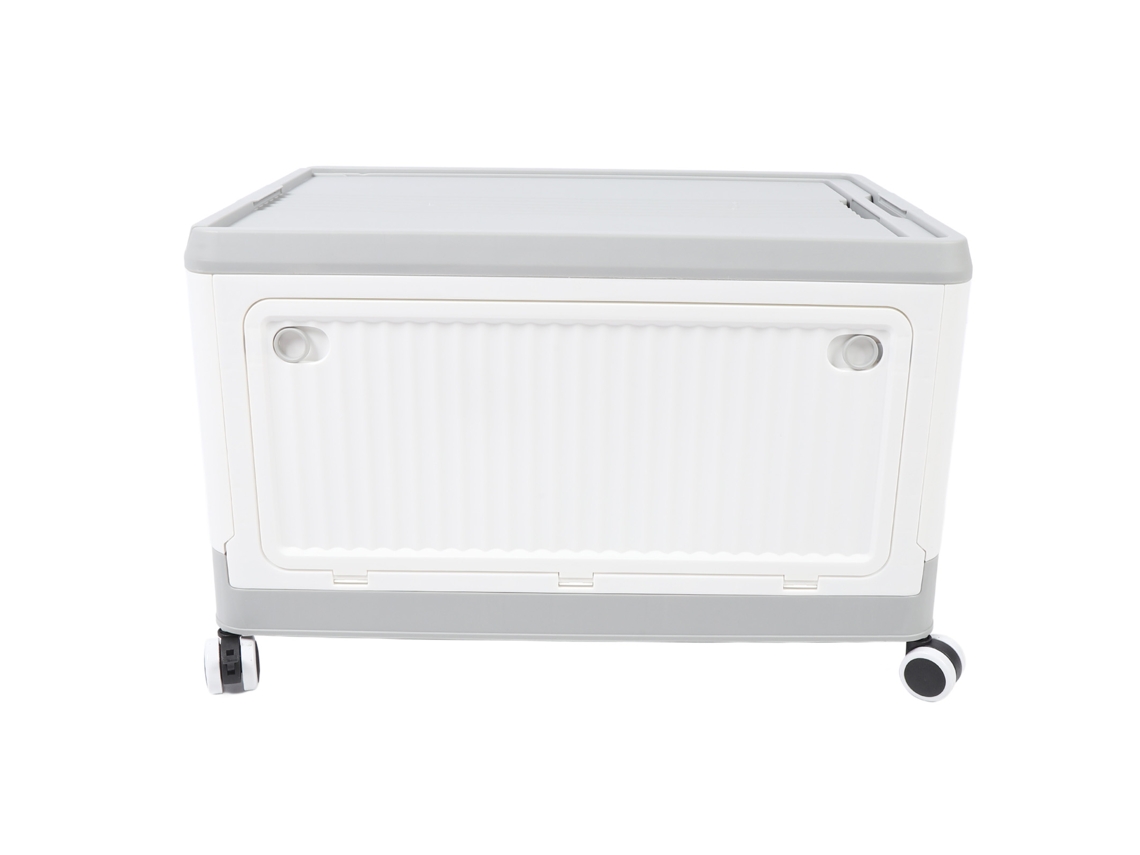 Cesta De Almacenamiento Plegable Con Tapa, Ruedas, Pp, Apilable Para Ropa, Libros, Juguetes, Gris/blanco