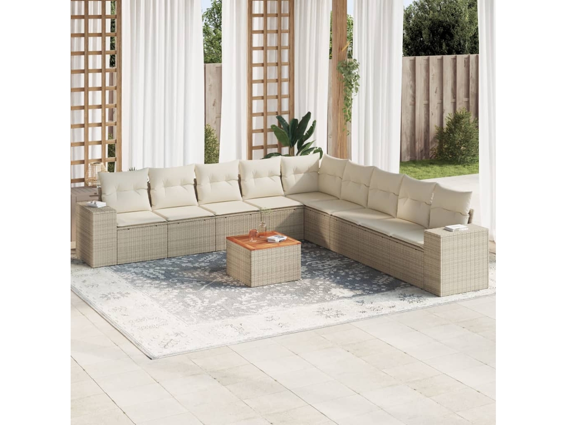 Conjunto de sofá de jardín de 10 piezas con cojines, mimbre sintético beige, Dkd Home Decor