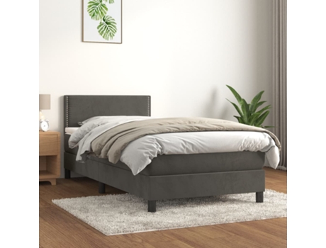 vidaXL Cama con somier y colchón 90x200 cm terciopelo gris oscuro