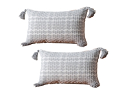 2 Fundas De Almohada Geométricas Rectangulares Con Borlas De Tela, Adecuadas Para Muchos Lugares.