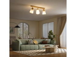 Lámpara Techo 3 Focos Ajustables E27 Madera Diseño Moderno Salón