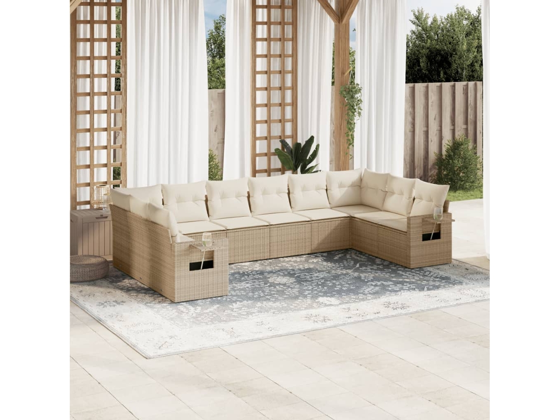 Conjunto de sofá de jardín de 10 piezas con cojines, mimbre sintético beige, Dkd Home Decor