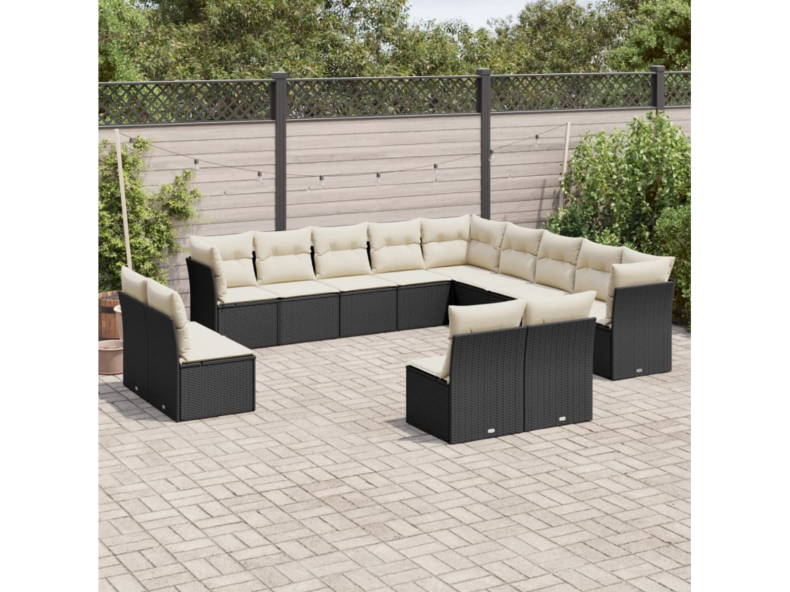 Conjunto de sofá de jardín de 13 piezas con cojines de mimbre sintético negro, Dkd Home Decor