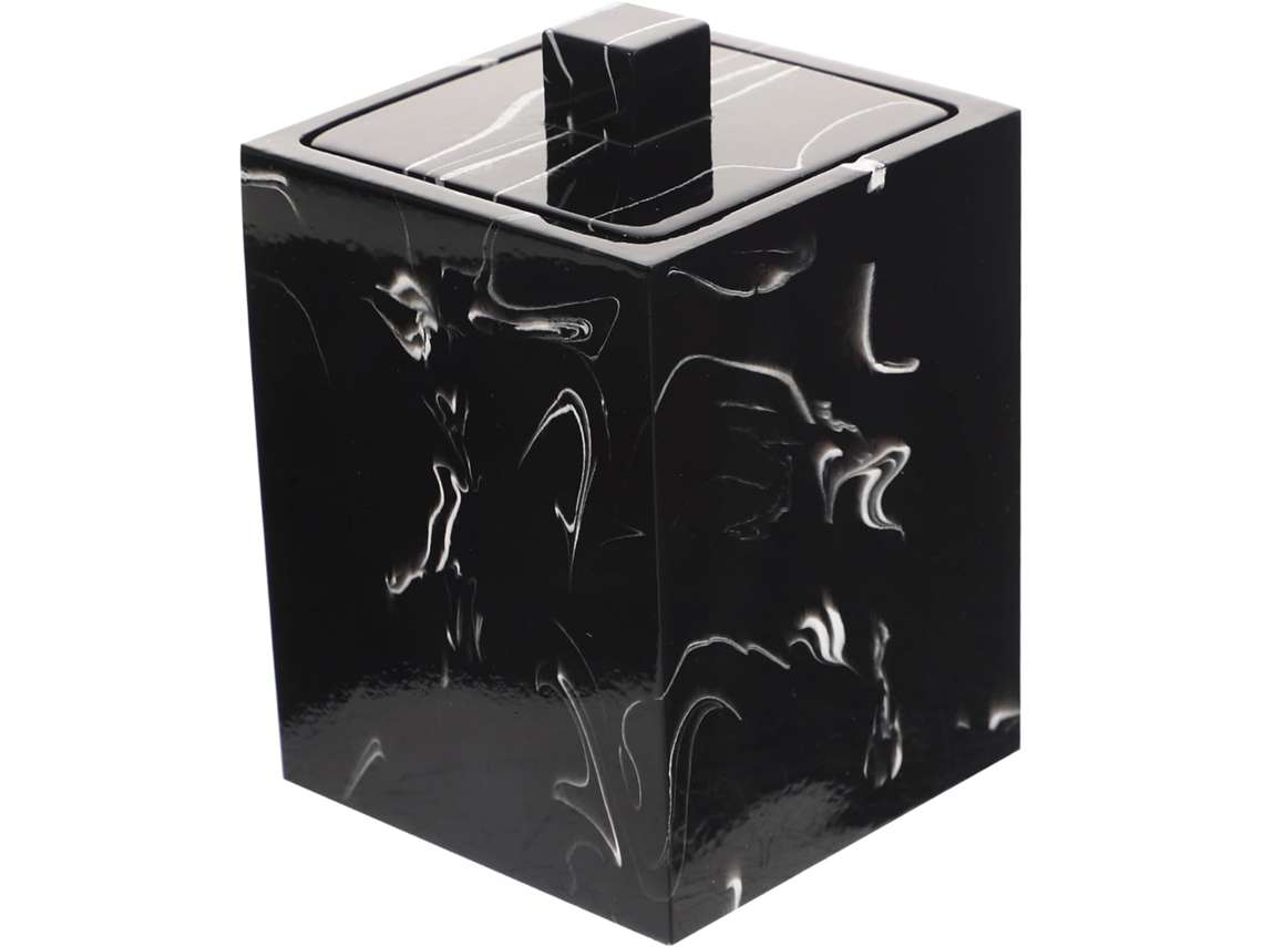 Caixa Organizadora De Resina Para Cotonetes E Palitos De Dente Com Design Elegante De Mármore, Para Banheiro E Casa.