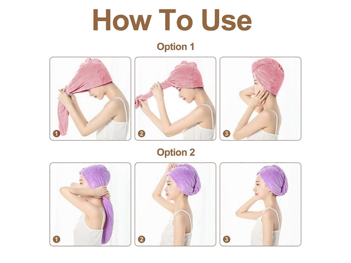 Paquete de 3 toallas de microfibra con botón para el cabello, superabsorbentes, antifrizz, de secado rápido, Rosewell Hair Covers