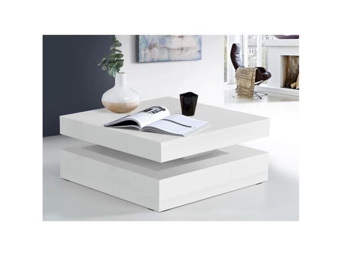 Mesa De Centro Con Tablero Giratorio - Cuadrada, Blanca Brillante - 78 X 78 X 36 Cm - Café