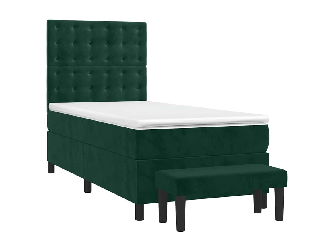 Maison Exclusive - Cama Box Spring Con Colchón Terciopelo Verde Oscuro 90x200 Cm