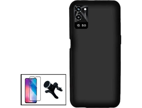 Kit Protector de Cristal Templado 5D Full Cover, Funda Silicona Liquida y Soporte Magnético de Coche Reforzado Oppo A56 5G PHONECARE Negro
