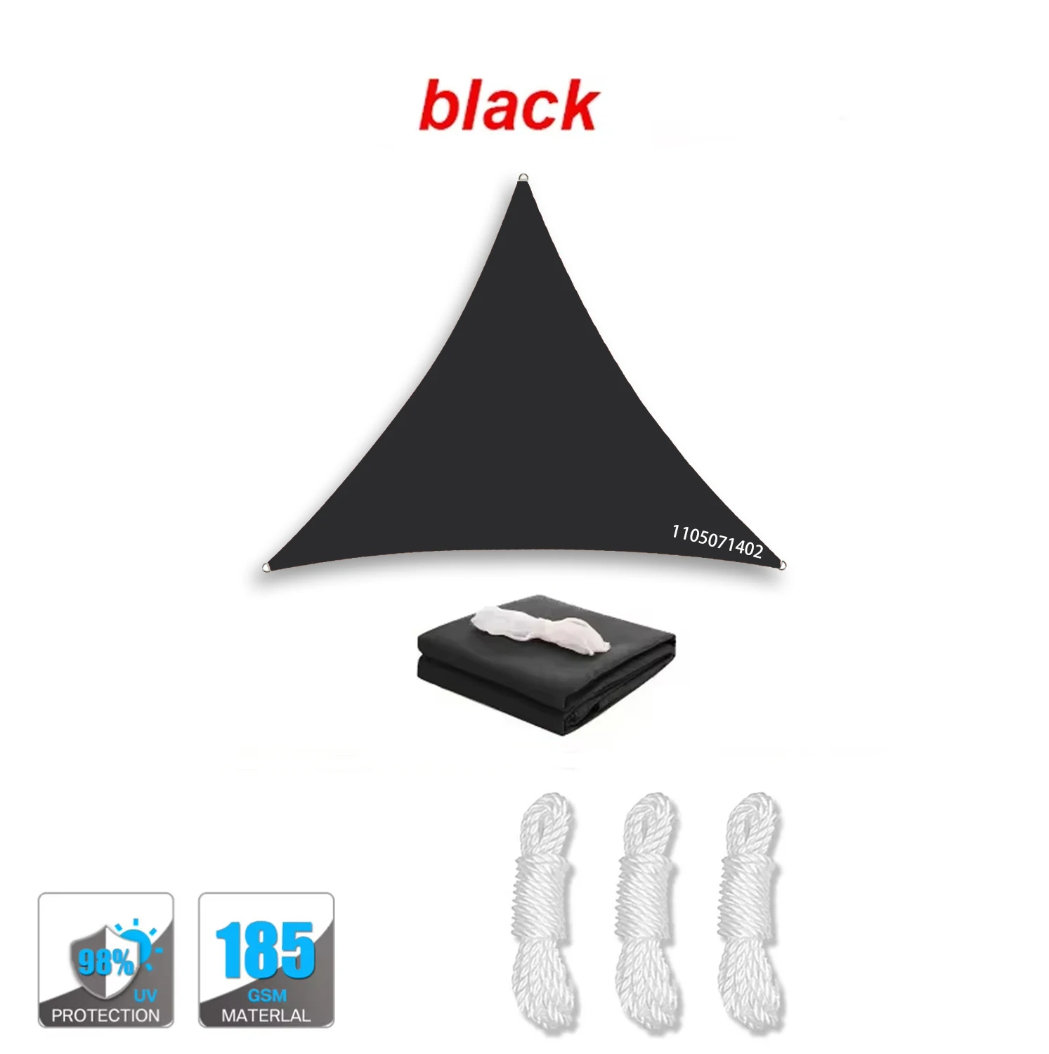 (negro, 3,6x3,6x3,6 M) Toldo Triangular Impermeable, Resistente A La Lluvia, Apto Para Balcones, Patios Y Uso Exterior.