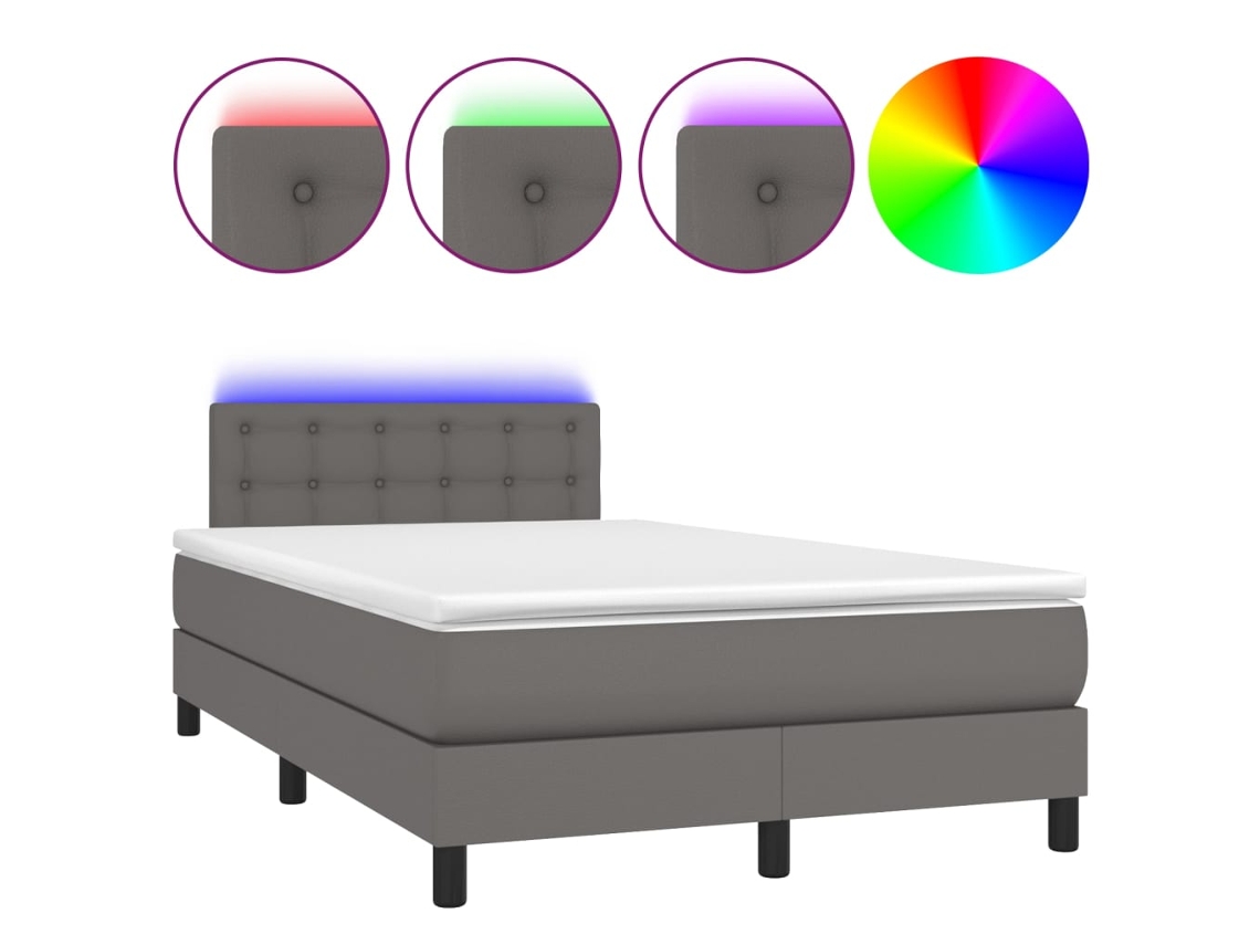 Maison Exclusive - Cama Box Spring Colchón Y Led Cuero Sintético Gris 120x200 Cm
