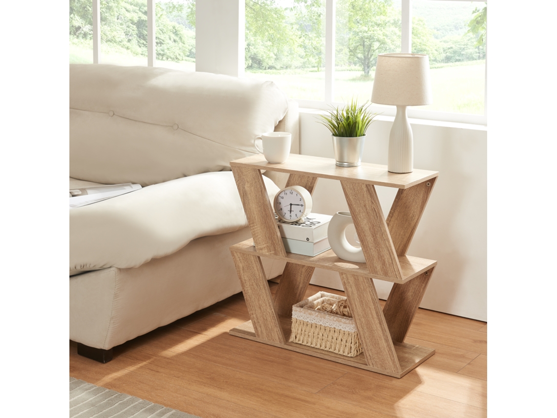 Mesa auxiliar Nome con 2 estantes aglomerado 60x22x57cm - Efecto roble [EN.CASA]