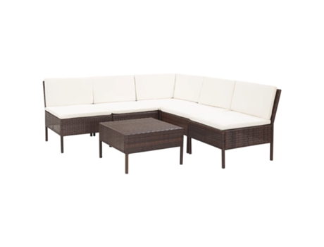 Conjunto 6 Conjunto de sofá de jardín VIDAXL Marrón Poli Ratán (60x60x35 cm)