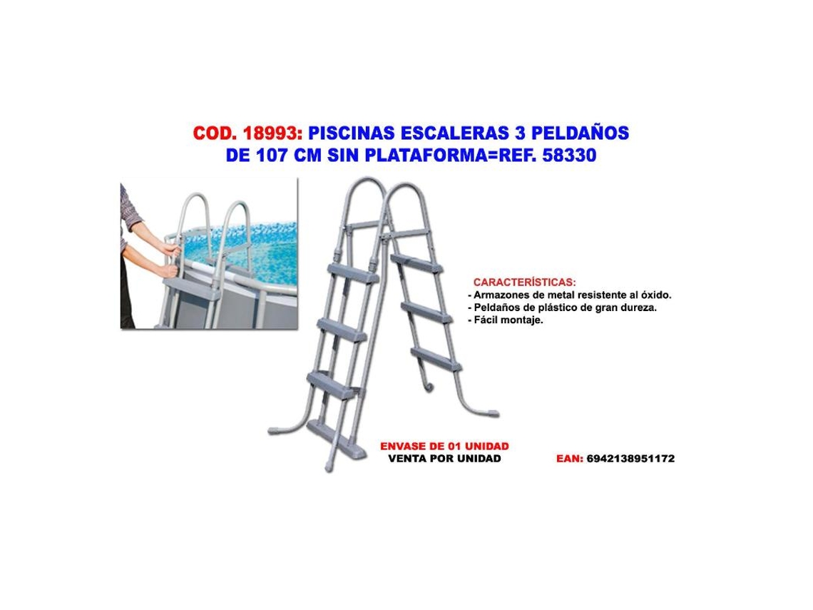 Escalera piscina 3 peldaños 107 cm sin plataforma 58330 FPLUS