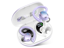 Auriculares Deportivos Morado Bluetooth 5.4 68h Pantalla Led 4 Micrófonos Enc Ip7 Clips