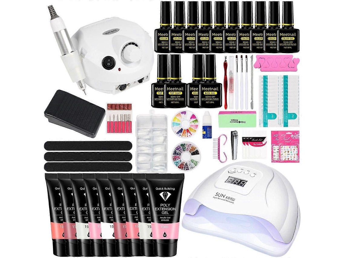3 Cores Polygel + 15pcs Uv Gel Polonês Conjunto Completo com Lâmpada Uv de 80w para Extensões de Unha GOKOCO