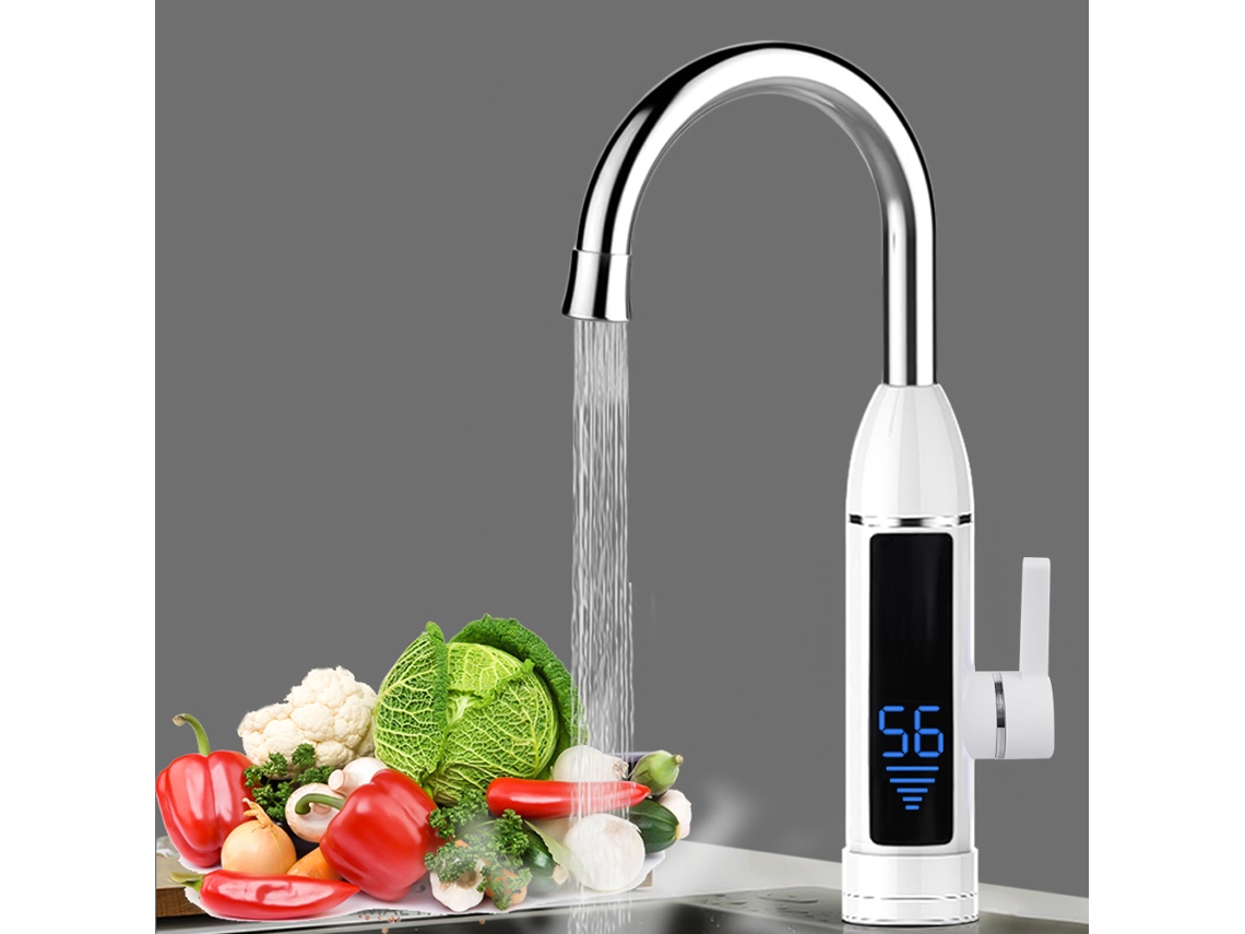 Grifo eléctrico de agua caliente instantánea con pantalla LCD y protección contra descargas eléctricas.