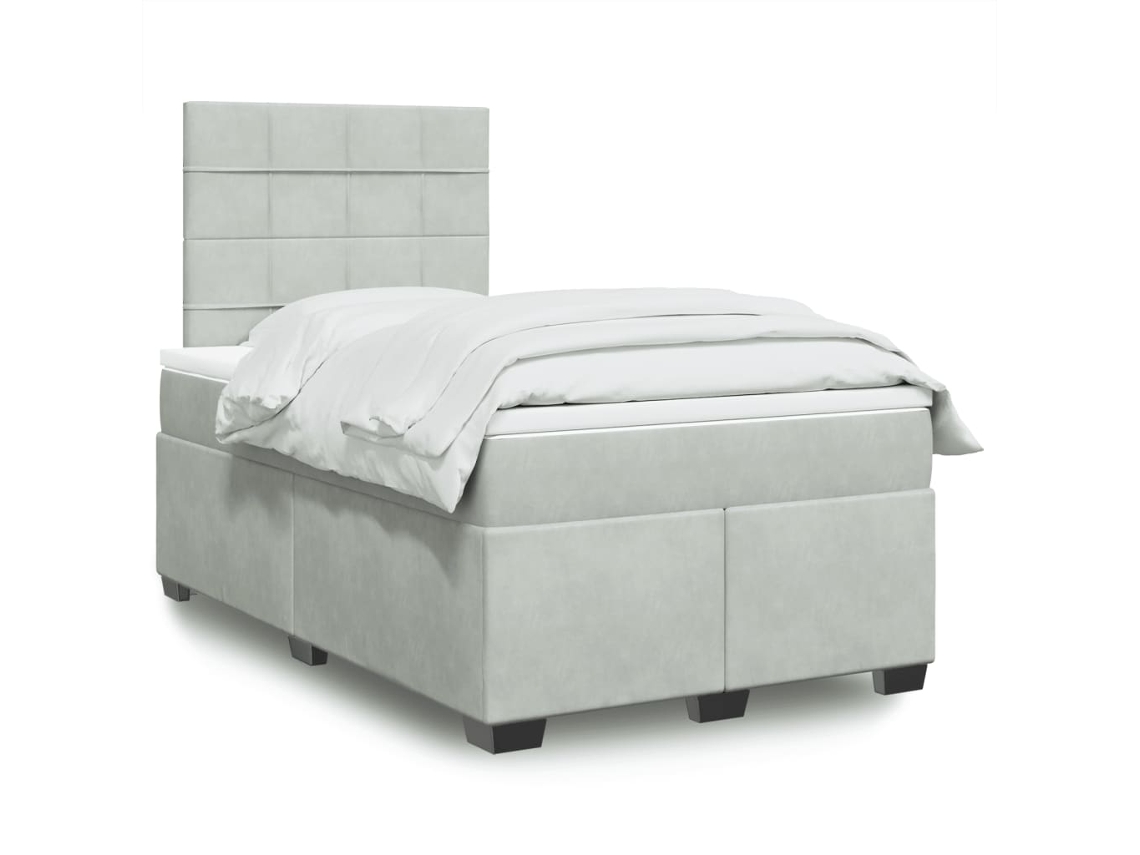 Cama Box Spring Con Colchón Terciopelo Gris Claro 120x200 Cm