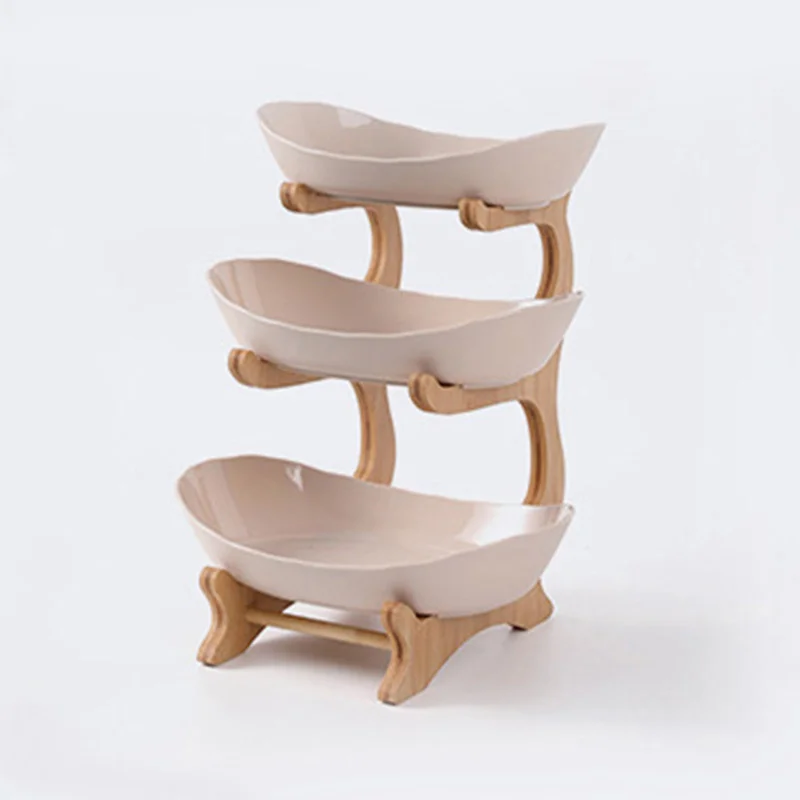 (beige De 3 Niveles) Frutero De Madera, Escurreplatos De Cocina Con Divisiones