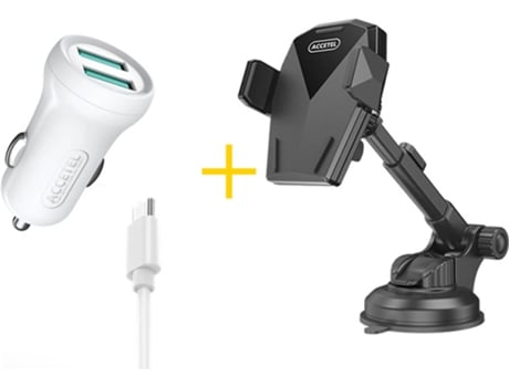 Kit Cargador Auto para Samsung Galaxy S20 FE 5G ACCETEL SP129 (2.4A - Type C - Blanco y Negro)