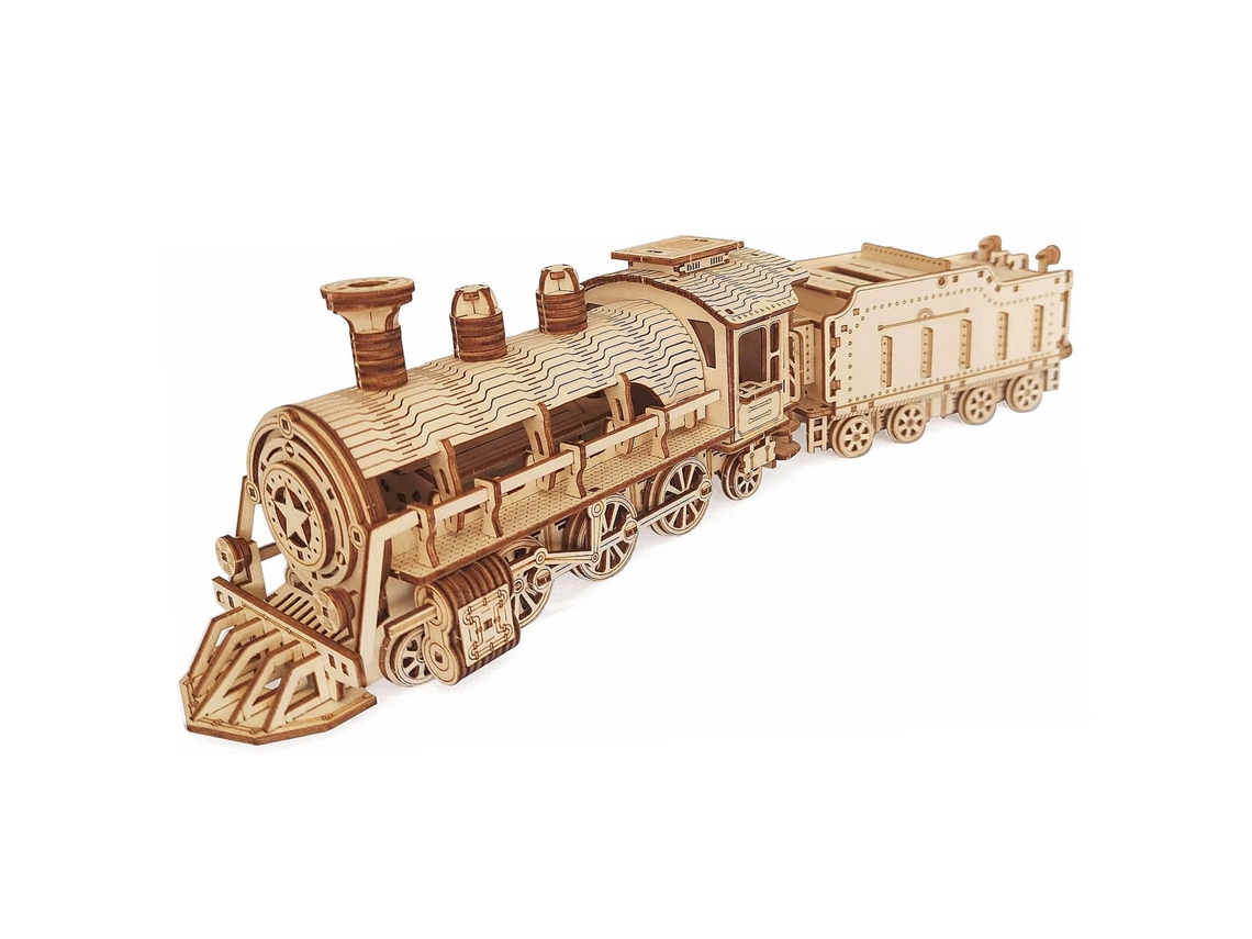 Maqueta De Madera 3d Con Forma De Tren Y Función De Movimiento Mecánico. 160 Piezas.