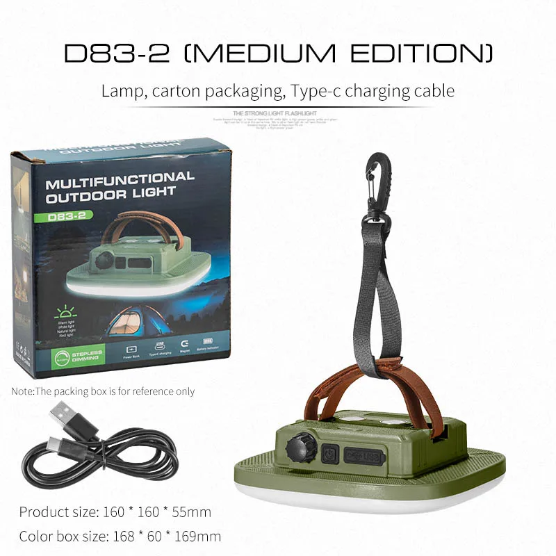 Linterna de camping recargable (mediana - verde) - Luz de trabajo y mantenimiento - Con gancho