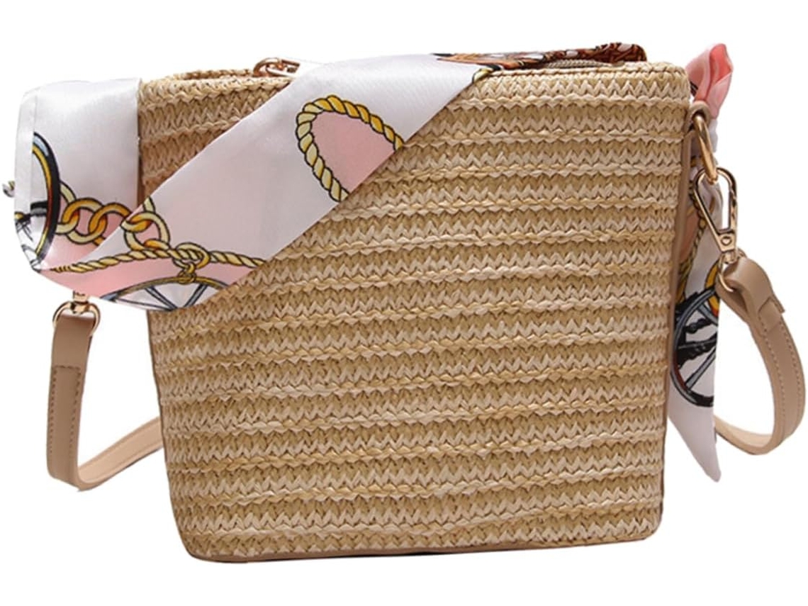 Bolso De Hombro Tejido Para Mujer, Bolso Ligero Y Elegante Para La Playa Y Los Viajes, Color Caqui.