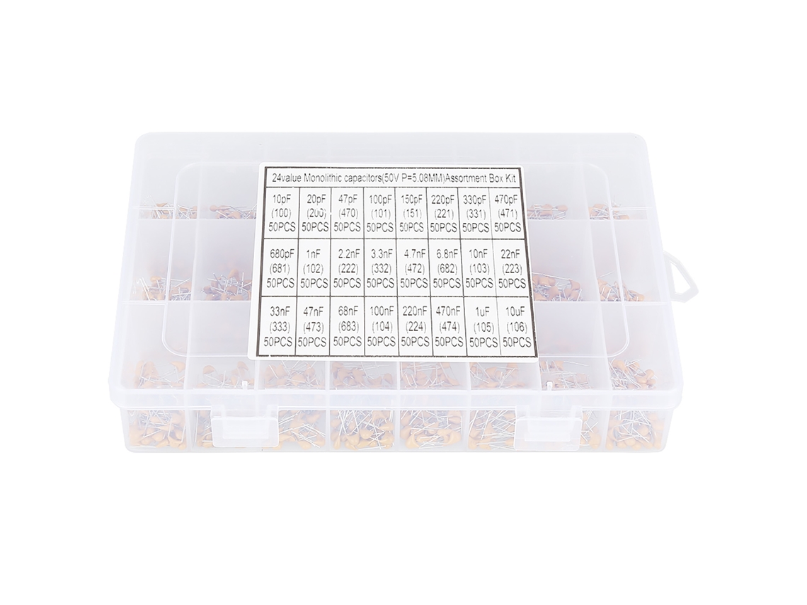 Kit De Condensadores Cerámicos Monolíticos, 1200 Unidades, 24 Valores, 50 V, 10 Pf-10 Μf.