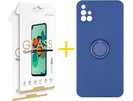Carcasa + 2 Protectores de Pantalla para Samsung Galaxy A71 SKYHE Azul Oscuro