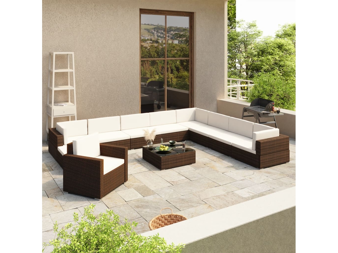 Conjunto de jardín de 12 piezas con cojines de mimbre marrón de DKD Home Decor