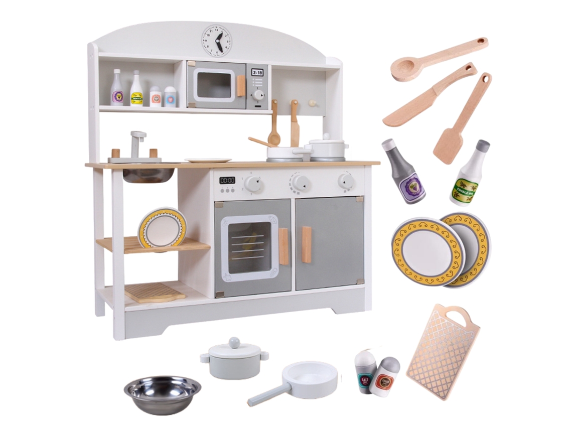 Cocina de madera de juguete para niños de 2 a 3 años, con horno, lavavajillas, microondas, estufa y 12 accesorios Magic Select.