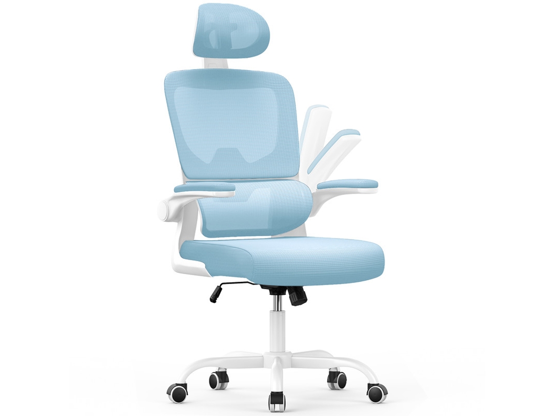 Silla de oficina ergonómica RACINGREAT con soporte lumbar y reposabrazos plegables 3D - Silla giratoria de 360 ​​grados - Azul