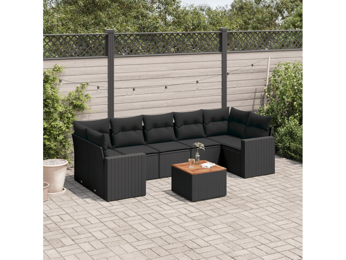 Conjunto de sofá de jardín de 8 piezas con cojines en mimbre sintético negro de DKD Home Decor
