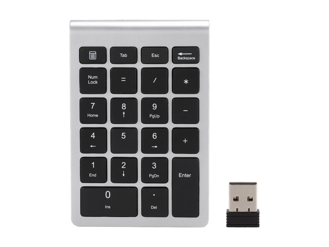 Teclado Numérico Sem Fio 22 Teclas Usb 2.4g Mini Com Receptor Para Windows Linux Prata Preto