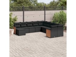 Conjunto de sofá de jardín de 11 piezas con cojines de mimbre sintético negro de DKD Home Decor