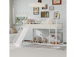 Litera Infantil Con Tobogán, Escalera Y Espacio De Almacenamiento, Fabricada En Mdf Y Pino Blanco.