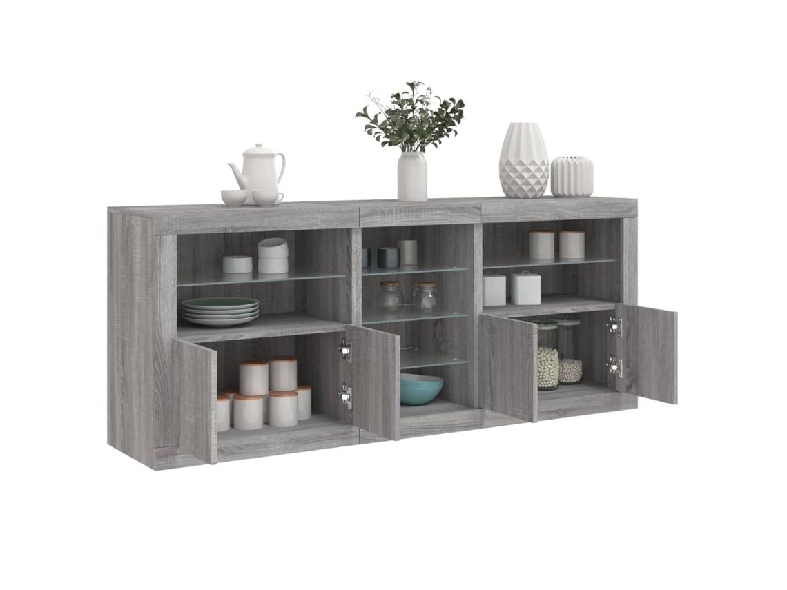 Aparador Con Luces Led Gris Sonoma 162x37x67 Cm