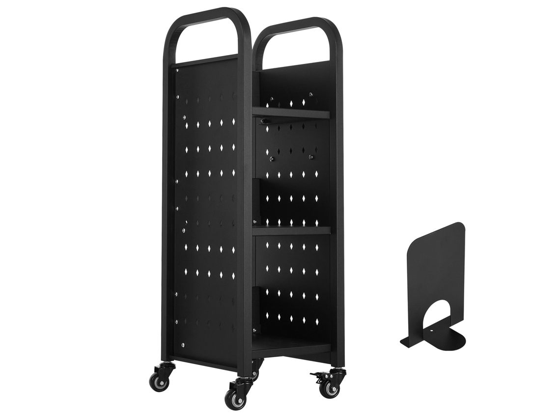 Carro Para Libros Con Ruedas De 3 Niveles, Diseño En Forma De L Succebuy, Negro