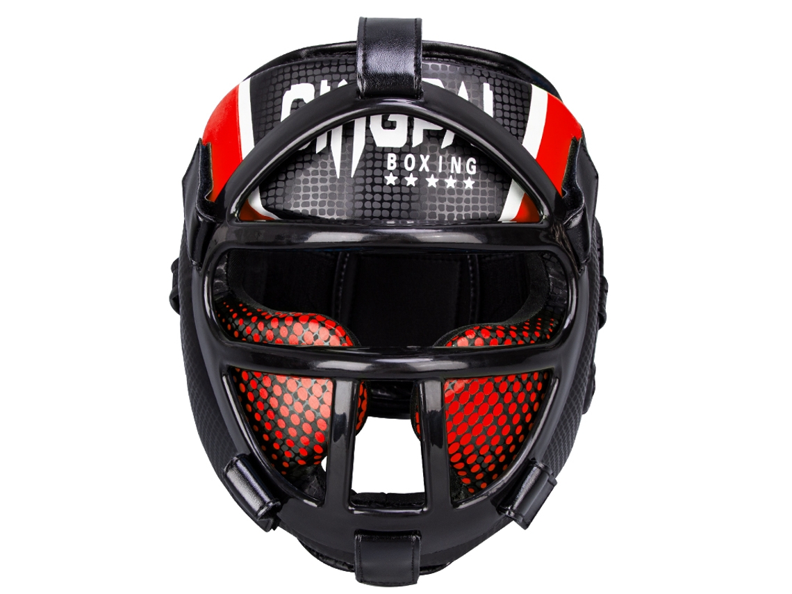 (Con mascarilla) Nuevo equipo de protección para entrenamiento de Muay Thai: Casco y protector de cabeza. Mdug (rojo S)