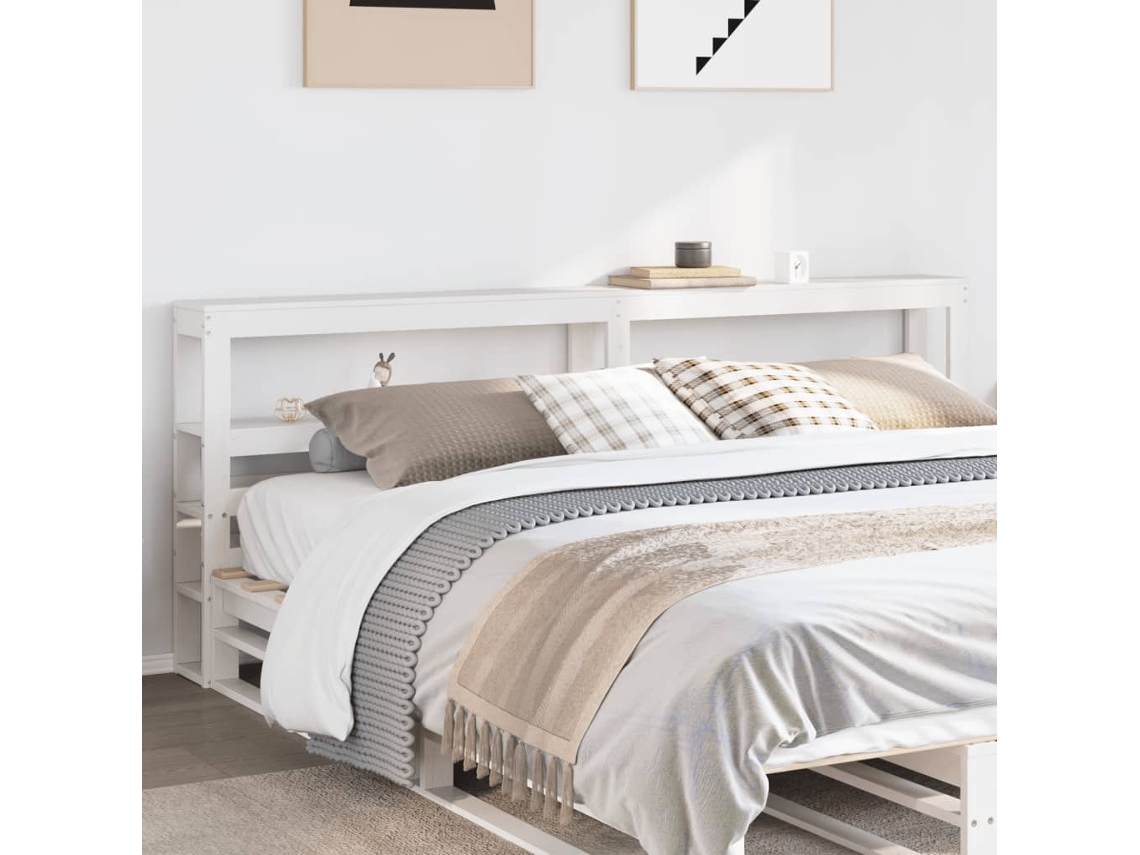 Cabecero De Cama Con Estantes Madera Maciza Pino Blanco 200 Cm