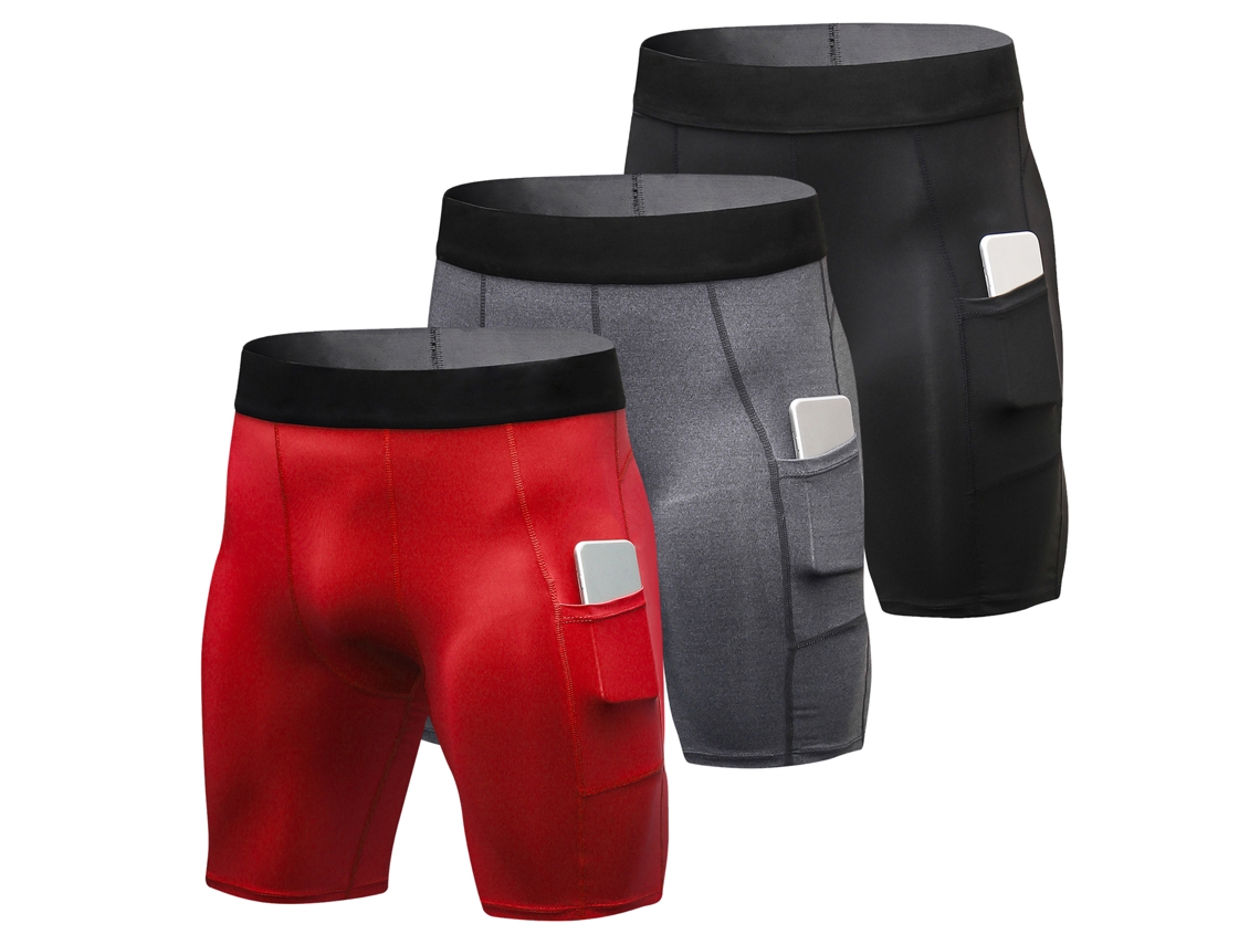 Conjunto de 3 shorts esportivos masculinos com bolso, modelo 2026rebe-3, ideais para treinos.