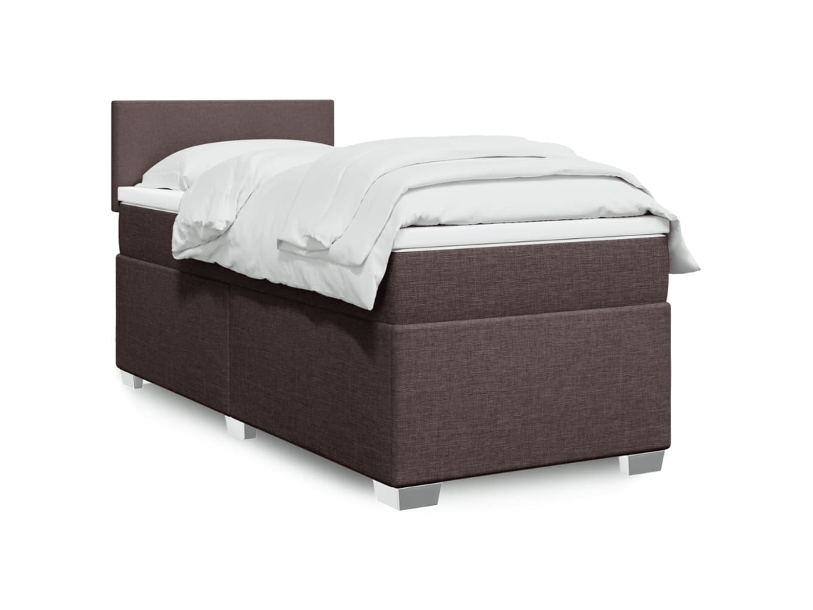 Cama Box Spring Con Colchón Tela Marrón Oscuro 90x190 Cm