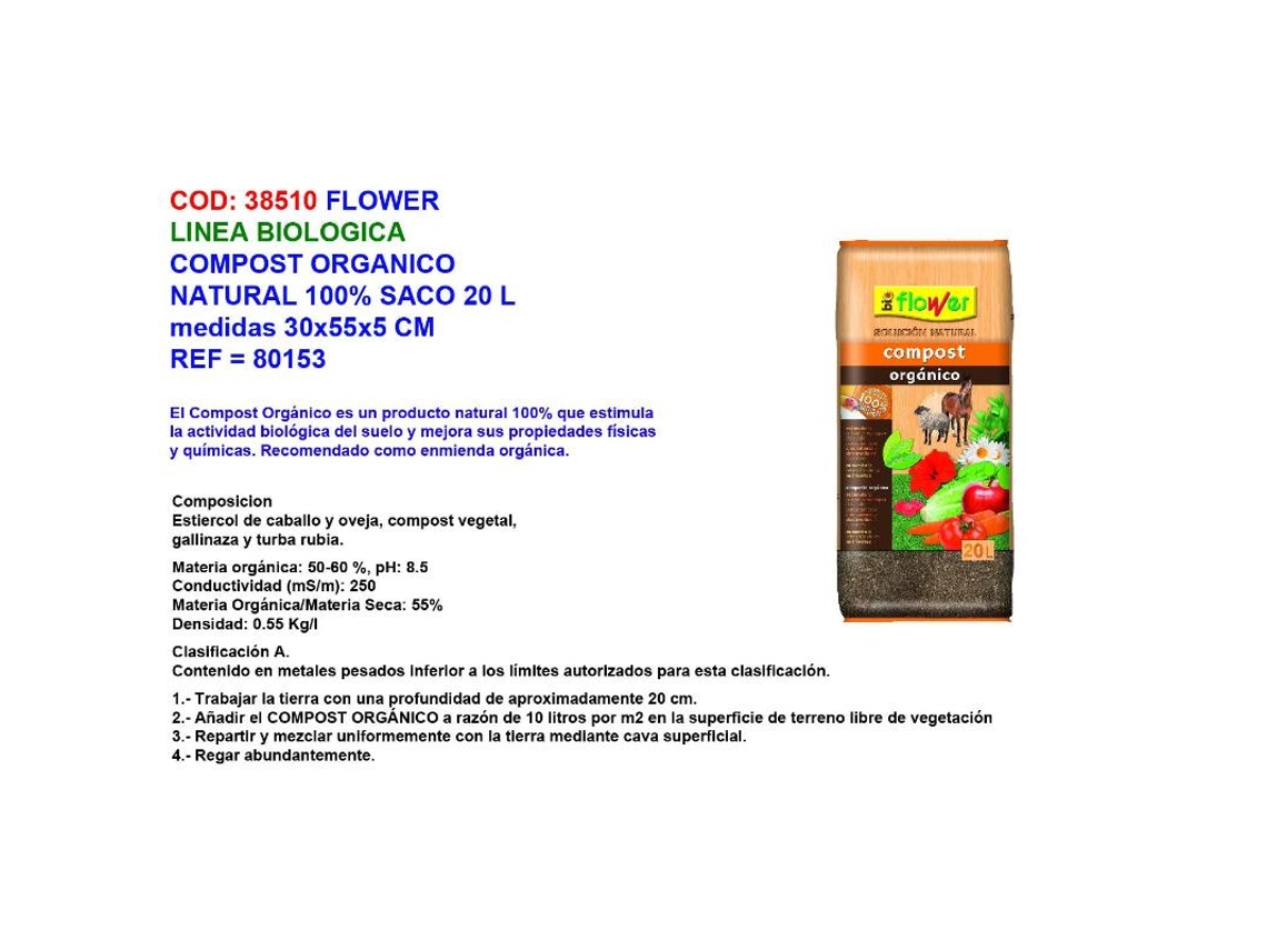 Flower compost organico natural saco 20 l (30x55x5 cm) 80153